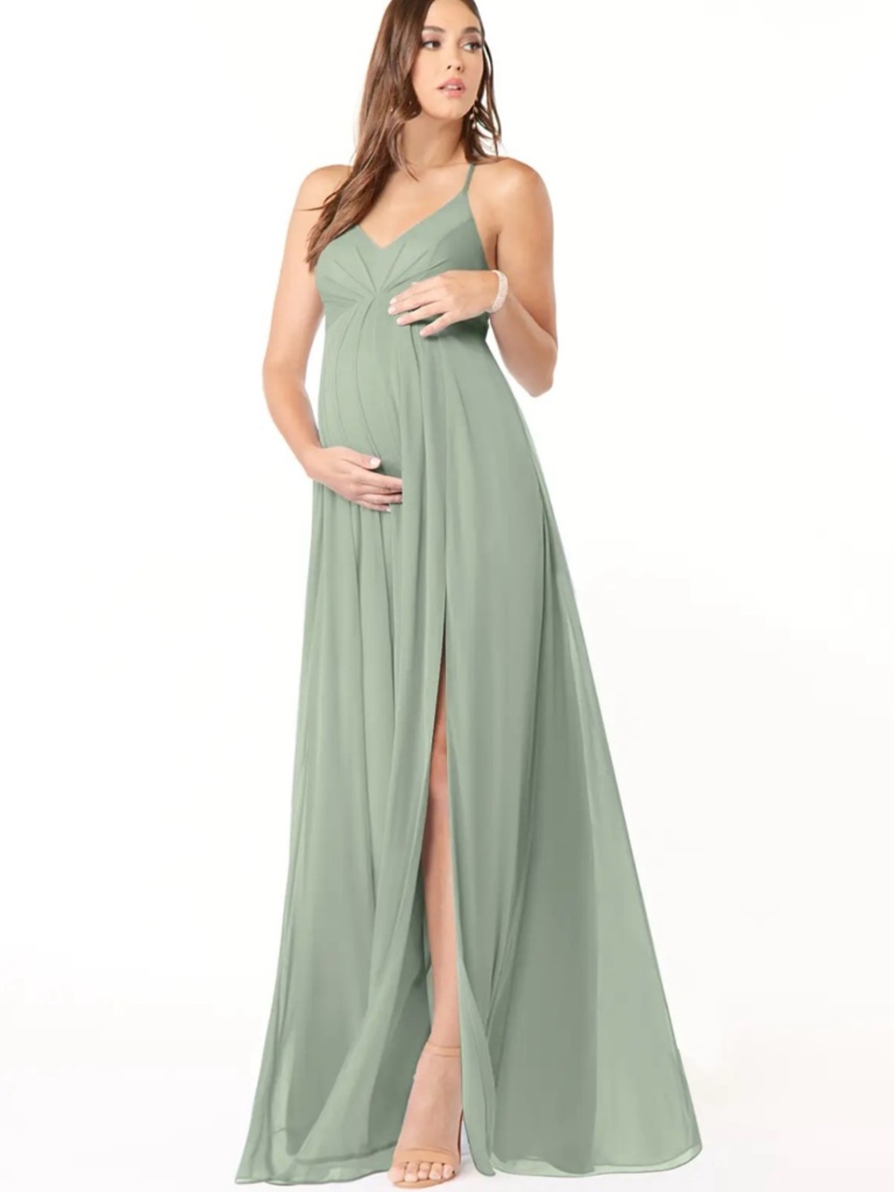 Azazie Annabelle Sage Maternity Chiffon Maxi Dress